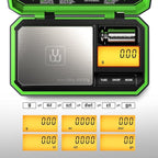 UNIWEIGH Digital Pocket Scale 200g/0.01g, Digital Scale Grams, Jewelry Scale,Coins Scale with 50g Cal Weights for Powder,Small Items,Tea,Jewelry,Coins (Battery Included)-Fluorescent Green