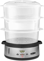 BELLA 9.5 QT Triple Tier Digital Food Steamer, Healthy Fast Simultaneous Cooking, Stackable Baskets for Vegetables or Meats, Rice/Grains Tray, Auto Shutoff & Boil Dry Protection, Stainless Steel