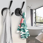 Black Towel Hooks, 2 Pack Coat Robe Hook Heavy Duty Metal Double Bathrobe Hook Wall Mounted, Hand Towels Hooks for Cubicle Bathroom Kitchen Closet Garage