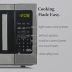 Farberware 0.9 Cu. Ft. Countertop Microwave Oven – 900 Watts Power, Auto Cook Settings, Defrost, Easy Clean and Child Safety Lock - Stainless Steel