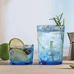 Bormioli Rocco Exclusiva Rum Glasses, Set of 12-7.25 Oz. Sapphire Blue Small Tumblers with Laser-Cut Rim & Shock-Enhanced Edge - Compact Star Glass Cups for Spirits & Mixed Drinks - Italian Made