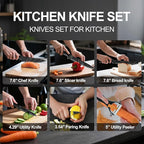 Knife Set, 6 Pieces Kitchen Knives Set with Anti-Rust Coating & Ergonomic Handles, Lightweight, Dishwasher Safe stainless steel Knife, Gift for Kitchen Enthusiasts, Family Chef(Bend)