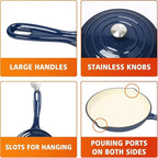 Hisencn Enameled Cast Iron Cookware Set - 7 Piece Dutch Ovens Set, Sauce Pan, Skillet, 3 Lids, Pots and Pans Set, Ceramic Coated Cast Iron, Heavy Duty, Gas/Induction Compatible, PFA Free