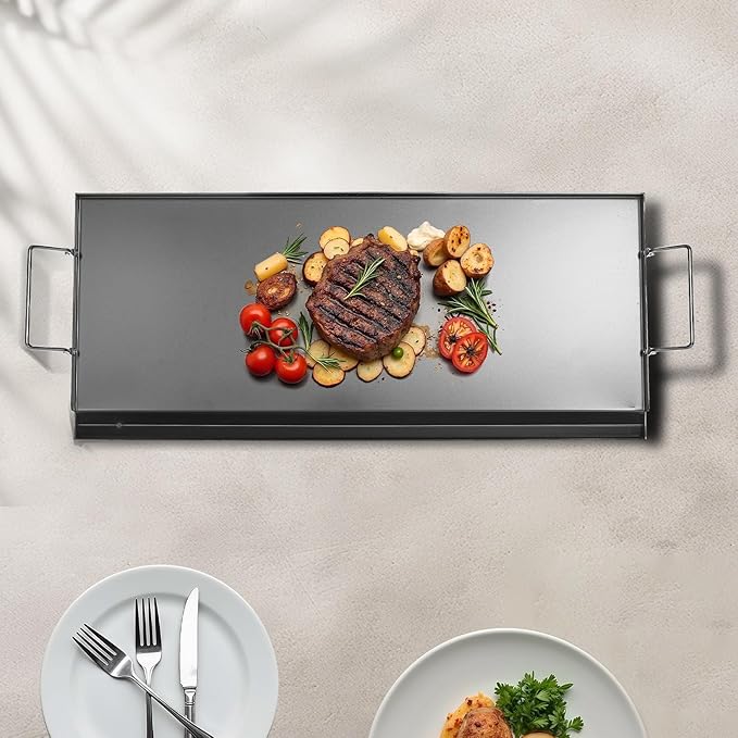 VEVOR Carbon Steel Griddle, 32x14 inch Universal Flat Top Rectangular Plate, Gas Grill Griddle for BBQ Grill, Teppanyaki, Portable Family Cookware with Handle, for Camping Tailgating Party