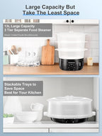 13.7QT Electric Food Steamer for Cooking, Vegetable Steamer with 3 Tiers BPA-Free Baskets, 800W Fast Simultaneous Cooking, 60-Minute Timer, Ideal for Veggies Seafood Rice