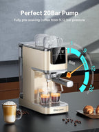 RELEXNOW Espresso Machine, 20 Bar Espresso Maker Milk Frother & LCD Panel, Hot & Iced Coffee Machine, Stainless Steel Espresso Coffee Machine with 41oz Water Tank for Cappuccino, Latte