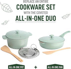 Goodful All-in-One Pan, Multilayer Nonstick, High-Performance Cast Construction, Multipurpose Design Replaces Multiple Pots and Pans, Dishwasher Safe Cookware, 11-Inch, 4.4-Quart Capacity, Sage Green