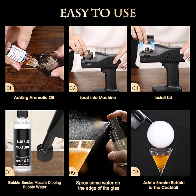 Cocktail Bubble Smoke Gun Accessories, 10ml, Includes 4 Contains, 4 Aromatic Flavor Oils, Vanilla Flavor