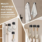 Suction Cup Hooks for Shower - Bathroom Reusable Hooks for Towels, Robes & Loofah - No-Drill Mounting on Kitchen, Walls, Metal, Glass, Mirrors, Tile & Smooth Non-Porous Surfaces Matte Black 4 Pack