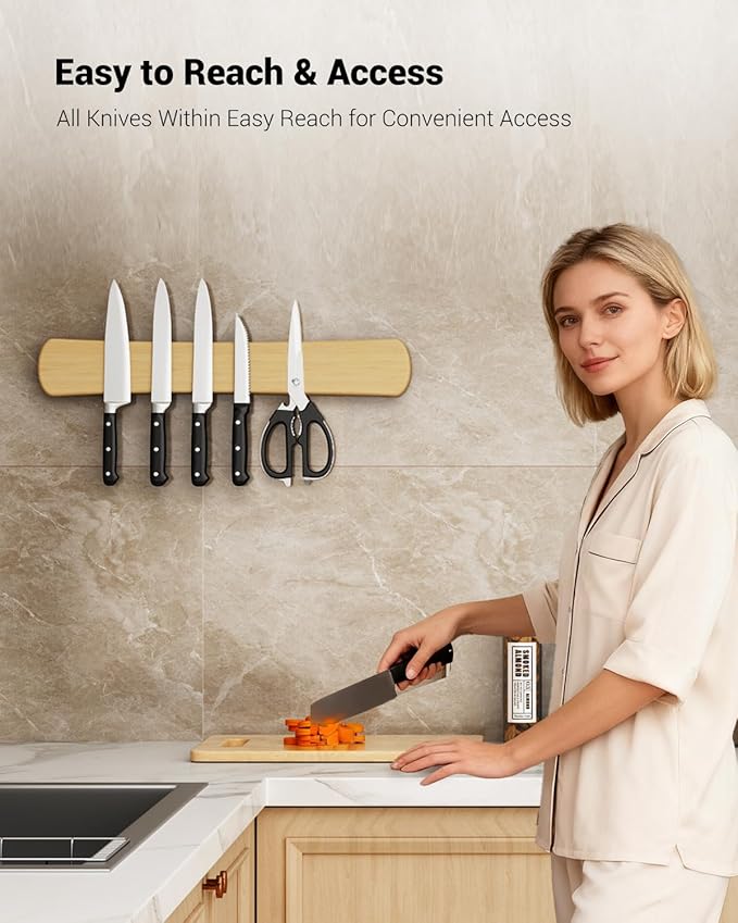 Swaitee Magnetic Knife Holder for Wall, 24 Inch Extra Large Bamboo Knife Strip with Strong Magnetism, Space Saver Organizer for Farmhouse/Restaurant Kitchen, Housewarming Gifts