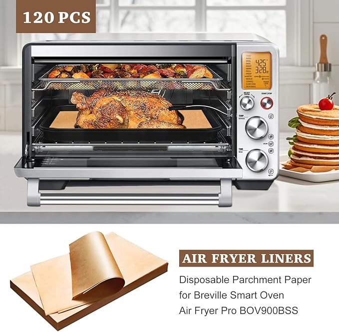 120 Pcs Air Fryer Parchment Paper Compatible with the Breville Smart Oven Air Fryer Pro BOV900BSS, 9''x13'' Disposable Airfryer Liner Paper for Cuisinart Airfryer Toaster Oven Combo Accessories