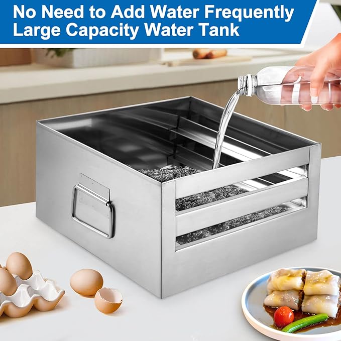 2-Layer Rice Noodle Roll Steamer, with Extra Steam Tray, Stainless Steel Top Open Rice Roll Steamer, for Home Use, Chinese Cheung Fun Cuisine Recipes Cookware, for Stove, Induction Cooktop