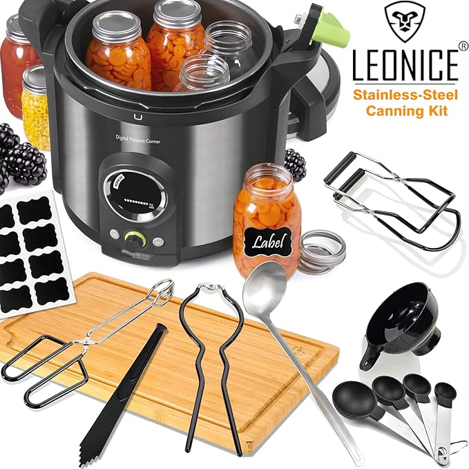 Canning Kit, Canning Supplies Starter Kit, Food Grade Stainless Steel Canning Set for Beginner,Canning Essential Tools for Water Bath & Pressure Canner, Canning Accessories Equipment for Pot, Black