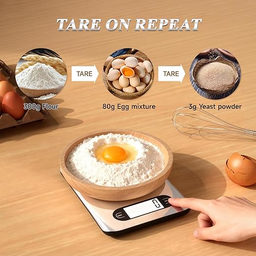 Digital Kitchen Scale, 17 Pounds Capacity Food Scale with LCD Display, Weight Grams and Ounces for Cooking and Baking, Stainless Steel Platform, Anti-Splash