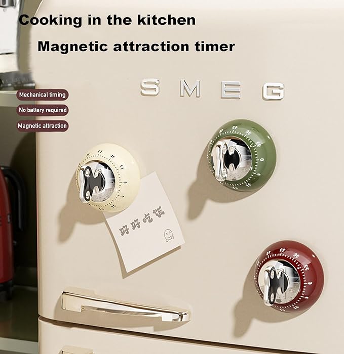 Visual Kitchen Timer for Cooking,Chef Cooking Timers Clock with Loud Alarm,Timers for Classroom, Home and Study,Mechanical Desk Timer,No Batteries Required，Magnetic Back (Cream)