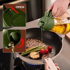 YARRAMATE 2Pcs 16oz/470ml Glass Olive Oil Sprayer for Cooking with Stickers, 2 in 1 Oil Dispenser for Kitchen Gadgets, Food Grade Premium Spray Bottle for Salad, BBQ (Black&OliveGreen)