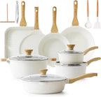SENSARTE Nonstick Ceramic Cookware Set, 23 PCS Pots and Pans Non Toxic, PFAS & PFOA Free, Non Stick Healthy Kitchen Cooking Set with Stay-Cool Handles, White