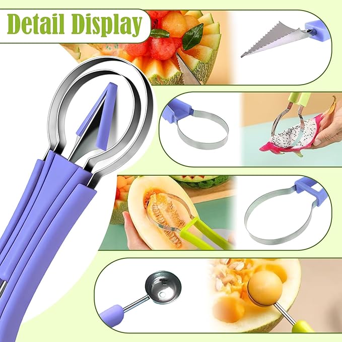 Suuker Melon Baller Scoop Set,4 In 1 fruit cutters shapes, watermelon scooper fruit scooper and baller, fruit carving tools (Dark Blue)