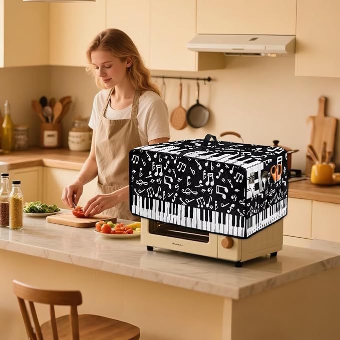 Piano Musical Notes Print Toaster Oven Dust-proof Cover, Heat-resistant Anti Fingerprint Microwave Oven Dust Cover, Kitchen Counter Accessory (Large-18.5 * 22.5 * 12.99 inches)