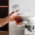 INSETLAN 8-Piece Glassware Set – 20 oz Ribbed Glass Tumblers with Lids and Glass Straws, Heavy-Duty Tumblers, Ideal for Iced Coffee, Smoothies, Cocktails, and Juices – Elegant and Durable Drinkware
