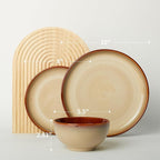 Pokini Ceramic Dishes Set for 8, 24 Piece Stoneware Dinnerware Sets, Chip and Scratch Resistant, Easy to Stack & Clean, Modern Rustic Look, Brown Yellow