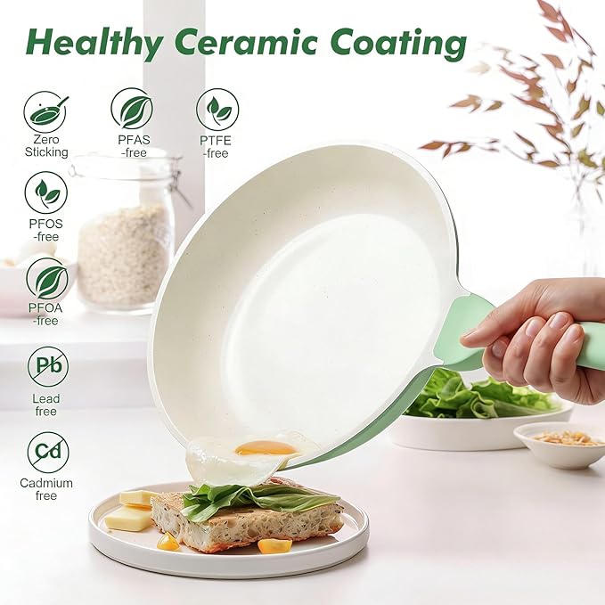 SENSARTE Nonstick Ceramic Frying Pan 12.5-Inch, Healthy Non Toxic Skillet, Induction Compatible Omelet Pan with Heat Resistant Handle, PFAS-Free, Mint Green