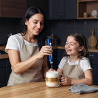 FoodVille MF02 Rechargeable Milk Frother Handheld Foam Maker with Stainless Whisk for Cappuccino, Latte, Bulletproof Coffee, Keto Diet, Protein Powder, Matcha (Classic Blue)