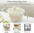 Large 5.2 Qt Glass Salad Spinner Vegetable Dryer with Drain Microwave Safe Dishwasher Safe with Transparent Lid Crank Handle Quick Spin Greens Washer for Lettuce Herbs Fruits (off-white)