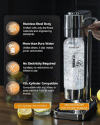 MOKKOM Sparkling Water Maker Stainless Steel & 1L Reusable Soda Maker Bottle