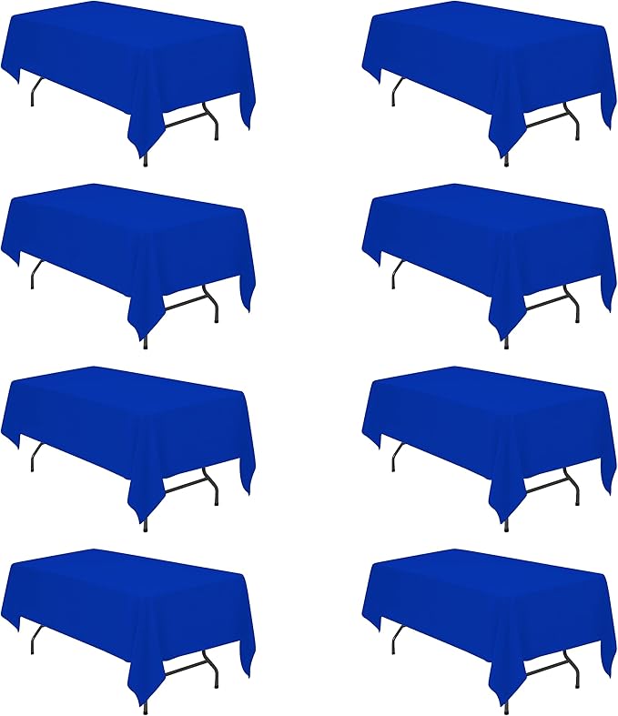 BRILLMAX 8 Pack Royal Blue Tablecloths for 6 Foot Rectangle Tables 60 x 102 Inch - 6ft Rectangular Bulk Linen Polyester Fabric Washable Cloth Cover for Wedding Reception Banquet Birthday Party