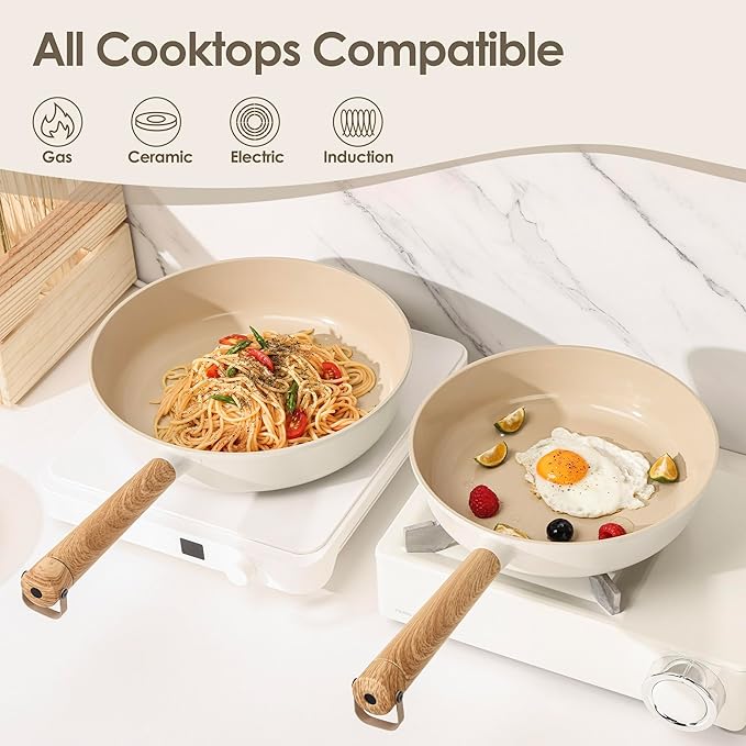 SENSARTE 14Pcs Ceramic Nonstick Cookware Set, Non-toxic Healthy Pots and Pans Set Ceramic Kitchen Frying Pans Set with Stay-cool Handle, PFAS/PTFE/PFOA Free, Dishwasher Safe, Induction Compatible