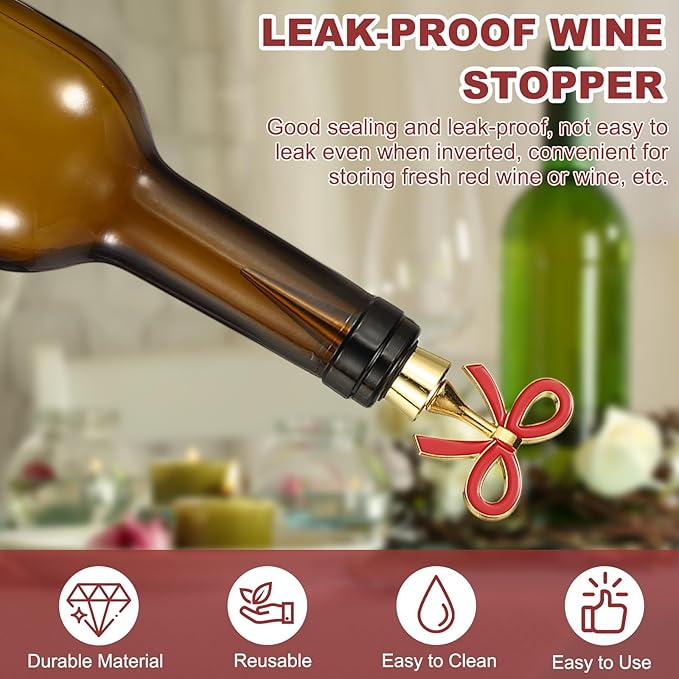 uxcell 2 Pcs Bow Wine Stopper, Reusable Wine Stoppers Airtight Leak-proof Bottle Plugs Liquor Saver Beer Beverage Glass Bottles Stopper for Bar Holiday Party Home Decor, Gold-Blue