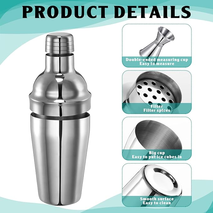 Umigy Cocktail Shaker Set Martini Shaker Bulk Stainless Steel Martini Mixer with Strainer and Double Measuring Jigger for Bar Party Home Use Wine Bar(18 Oz/ 550 ml,2 Packs)