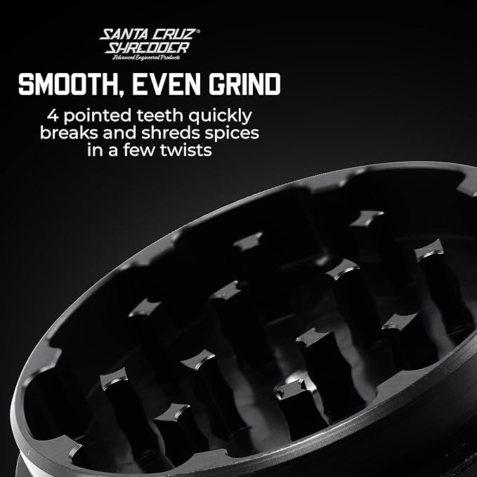 Santa Cruz Shredder Metal Herb Grinder Knurled Top for Stronger Grip 3-Piece Large 2.7" (Black)