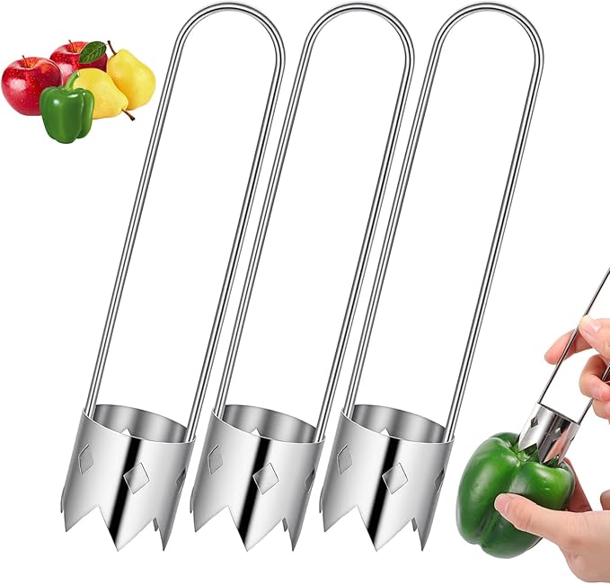 Yuanchu 3 Pcs Bell Pepper Seed Corers, Stainless Steel Corer Tool Multifunctional Fruit and Vegetable Corer for Bell Pepper, Pear, Practical Kitchen Gadget for Core and Seed Removal