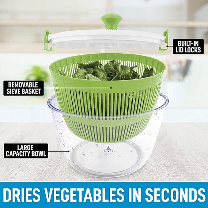 Salad Spinner Dryer Washer, Large Hand Crank Professional Kitchen Gadgets Salad Spinner Hand Cranking Multifunctional Vegetable Spinner Lettuce Greens Dryer Kitchen Tool