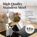 Stainless Steel Pasta Pot with Strainer Lid — 5.5 Qt Large Capacity Spaghetti Pot with Twist Lock Lid — Deep Cooking and Stock Pots for Boiling, Dishwasher Safe By Cooler Concepts