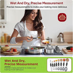 Magnetic Measuring Cups & Spoons Set|304 Stainless Steel Dual Scale Set of 15, Strong N52 Magnetic Nesting Design with Leveler, for Dry&Liquid Ingredients, Dishwasher Safe(Black)
