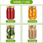 Glass Mason Jars with Gold Lids 16 oz - 15 Pack Regular Mouth Canning Jars for Food Storage, Meal Prep, Overnight Oats, DIY Crafts - Includes 24 Stickers & Brush