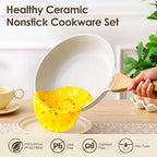 SENSARTE Nonstick Ceramic Cookware Set, 23 PCS Pots and Pans Non Toxic, PFAS & PFOA Free, Non Stick Healthy Kitchen Cooking Set with Stay-Cool Handles, White