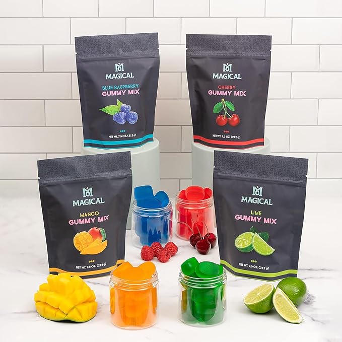 Magical Butter Gummy Mix & Silicone Mold Kit – Mango & Watermelon Normal Mix with 10 mL Gummy Mold – Fruity Gelatin Powder Candy Making Set
