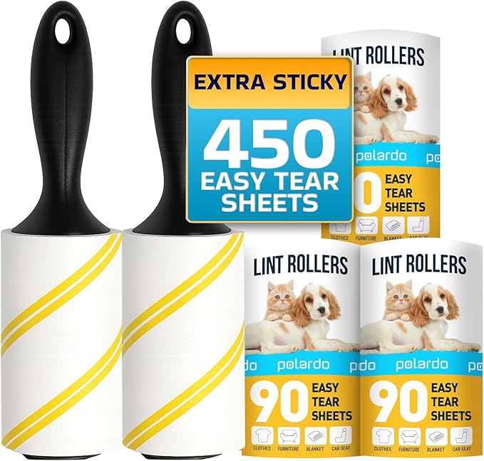 Lint Rollers for Pet Hair, Sticky, Remover for Couch, Clothes Furniture and Carpet. Lint Roller Dog Hair Remover Cat Hair, Animal Hair, Pet Fur, Fuzz. 5 Large Pet Hair Lint Rollers White