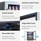 Beverage Fridge 24 Inch Beverage and Wine Cooler Built-in or Freestanding - 120 Cans & 16 Bottles Capacity Wine Refrigerator Cooler