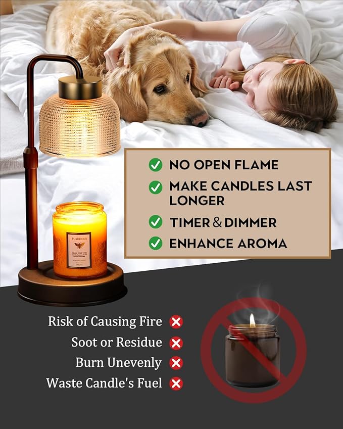 Candle Warmer Lamp with Timer & Dimmable Brightness, House Warming Gifts New Home, Candle Warming Lamp Gifts for Christmas, Birthday Gifts for Women Mom, Flameless Wax Melt Warmer for Jar Candles