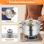 Steamer for Cooking, 5-Tier Stainless Steel Steamer Pot, Multipurpose Stackable Food Steam Pots Kitchen Steaming Cookware with Glass Lid for Induction, Gas, Electric Stoves, Composite Pot Base