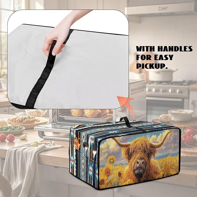 Highland Cattle Sunflower Print Toaster Cover Air Fryer Dust Cover Anti Fingerprint Aztec Toaster Oven Cover Washable Kitchen Small Appliance Covers (Small-14.5 * 18.46 * 9 inches)
