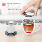 Stainless Steel Tea Infuser for Loose Leaf Tea – Extra Fine Mesh Strainer with Heat Proof Double Handles & Lid, Reusable Filter Fits Mugs, Cups & Teapots, Gray