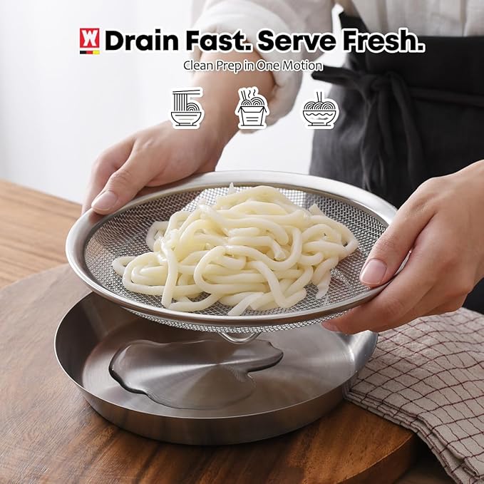 WAGENSTEIGER Stainless Steel Mesh Tray Set with Drip Pan, Air Fryer Basket and Tray, Kitchen Colander, Vegetable and Fruit Strainer, Food Filter, BBQ Prep Tool, Fruit Serving Dishes (7.48 inch)