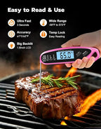 Instant Read Meat Thermometer Digital with Dual Probe & Large Backlit, Food Thermometer for Cooking & Grilling, for Candy/Baking/Oven/BBQ/Grill/Smoker, Pink Kitchen Accessories, Gifts for Women