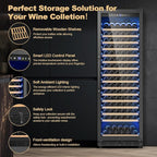 Upgraded 190 Bottles Wine Cooler Refrigerator,24 Inch Wide Wine Fridge with Professional Temperature Control System,Freestanding or Built-in installation, Quiet Operation,Black